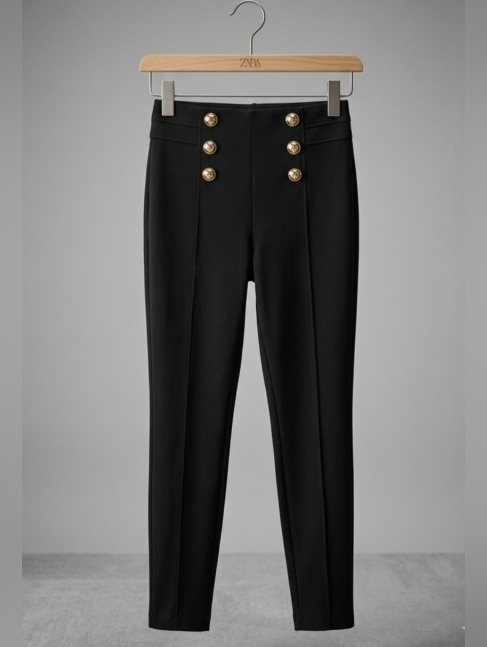 Zara Black High-Rise Ponte Pants with Gold Buttons - Picture 2 of 9
